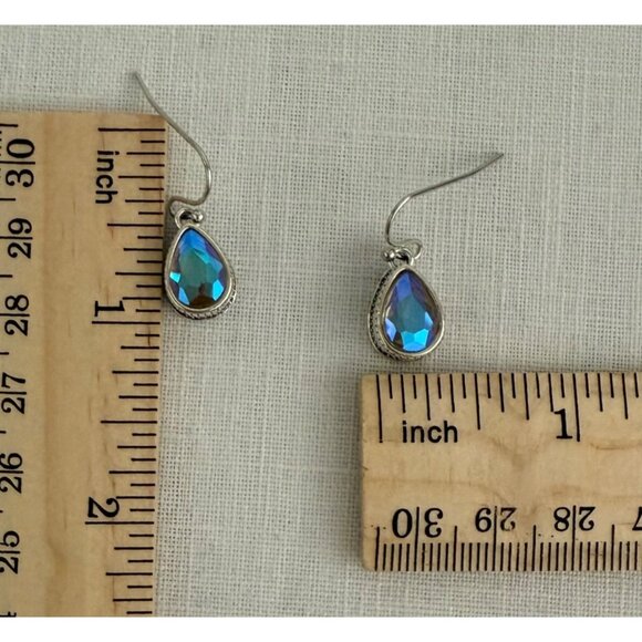 Iridescent Purple Teardrop Silver Plated Earrings Coquette Romantic Petite Glam - Picture 3 of 7